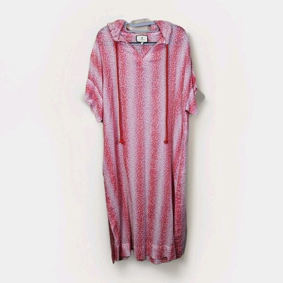Tuckernuck Womens Beach Coverup Maxi Hood Slit Cotton Pink Coral Long Vacation M - Picture 1 of 15